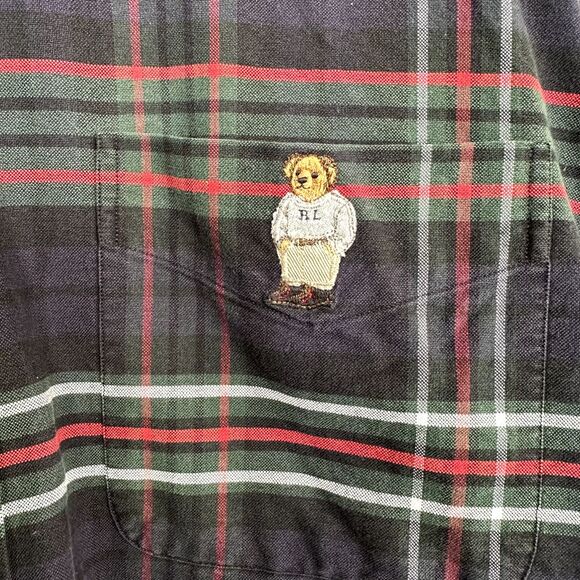 Ralph Lauren Navy Blake Plaid Button Down RL Bear Mens Large - Picture 4 of 11